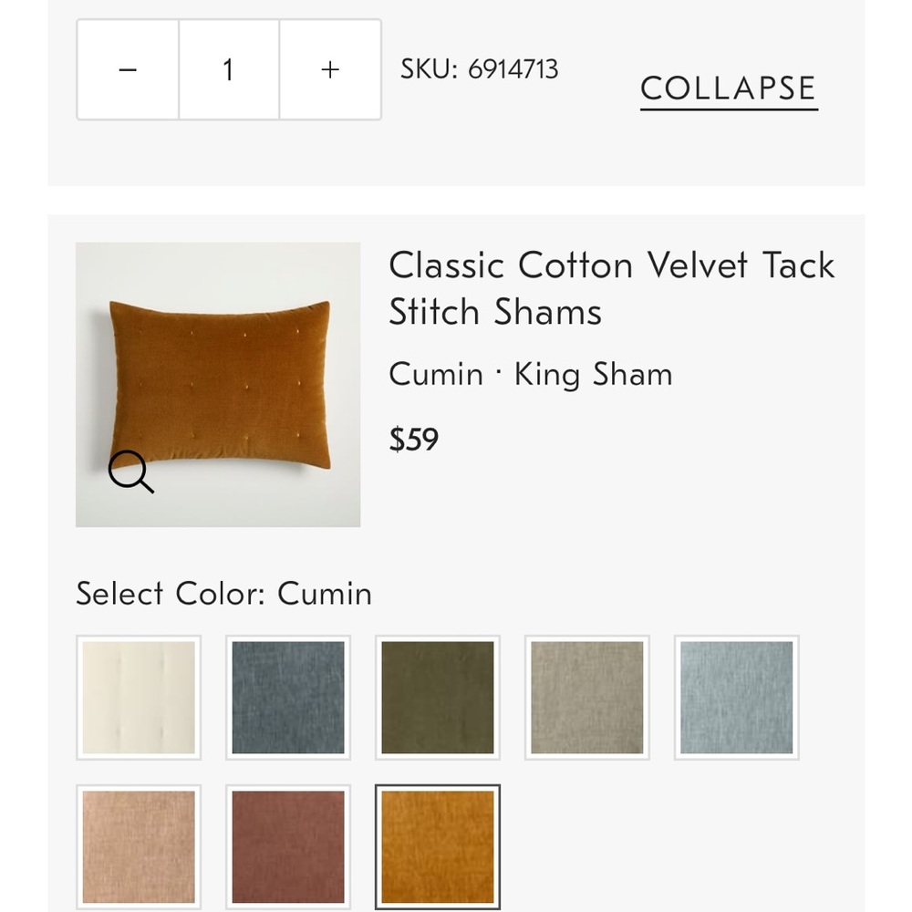 West Elm set 2 Classic Cotton Velvet Tack Stitch Sham in Cumin set of 2 NWT